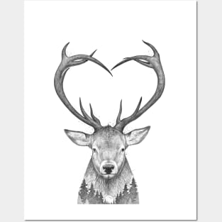 Deer with heart Posters and Art